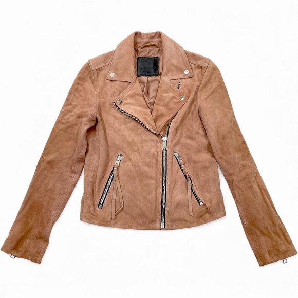 All Saints Goat Leather Salmon Pink Moto Jacket Women's Size 6 Small - Picture 2 of 13